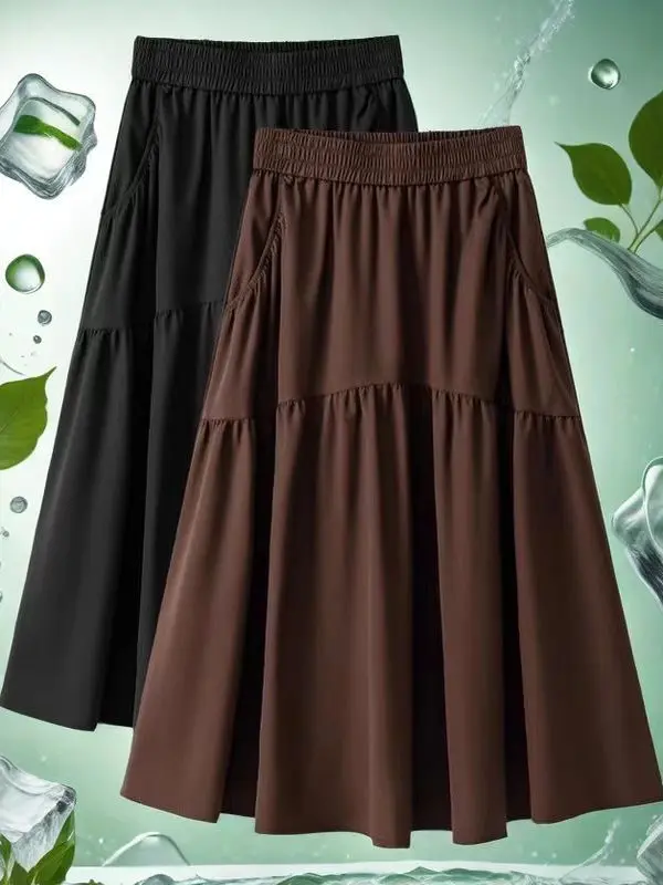 Ice Silk High Waist Draped Thin Versatile plus Size Casual Midi Skirt Ele A-Line Pure Color Summer New Arrival
Ice Silk High Waist Draped Thin Versatile plus Size Casual Midi Skirt Ele A-Line Pure Color Summer New Arrival