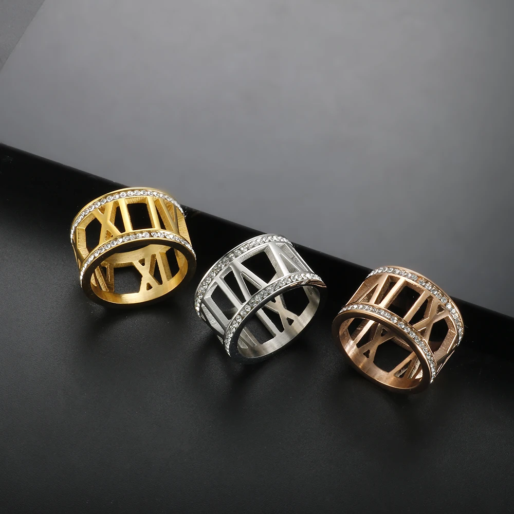 Hollow Roman Numerals Crystal Ring 316 Stainless Steel Waterproof Two Rows of Stones Big Finger Rings For Women Vintage Jewelry
Hollow Roman Numerals Crystal Ring 316 Stainless Steel Waterproof Two Rows of Stones Big Finger Rings For Women Vintage Jewelry