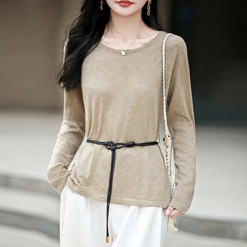New women's knitted and spun wool O-neck sweater, slim fit and thin design, summer women's full sleeved pullover thin sweater
New women's knitted and spun wool O-neck sweater, slim fit and thin design, summer women's full sleeved pullover thin sweater