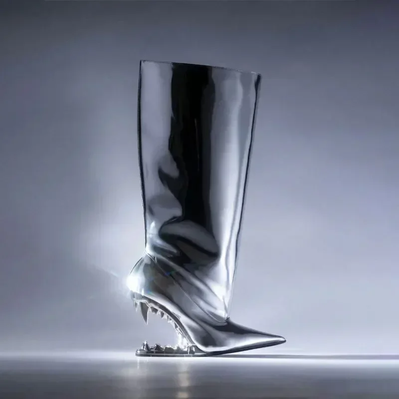 European and American New Shiny Face Women's Knee Length Boots Fashion Pointed Teeth Design Sense High Heel Model Show Boots
European and American New Shiny Face Women's Knee Length Boots Fashion Pointed Teeth Design Sense High Heel Model Show Boots