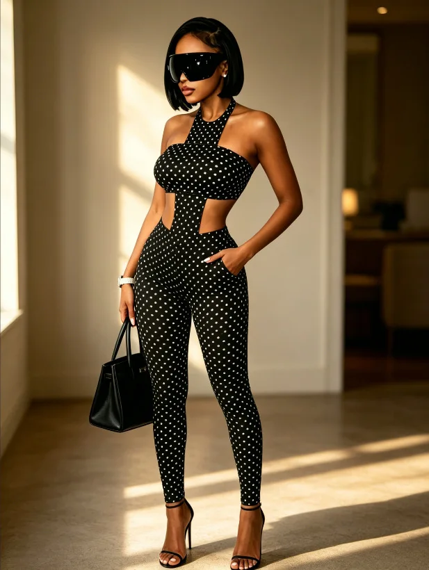 STYLISH LADY Polka Dot Halter Crop Top Set Hollow Out High Stretch Skinny Pants Y2K 2026 Women Sexy Club Party 2 Piece Tracksuit
STYLISH LADY Polka Dot Halter Crop Top Set Hollow Out High Stretch Skinny Pants Y2K 2026 Women Sexy Club Party 2 Piece Tracksuit