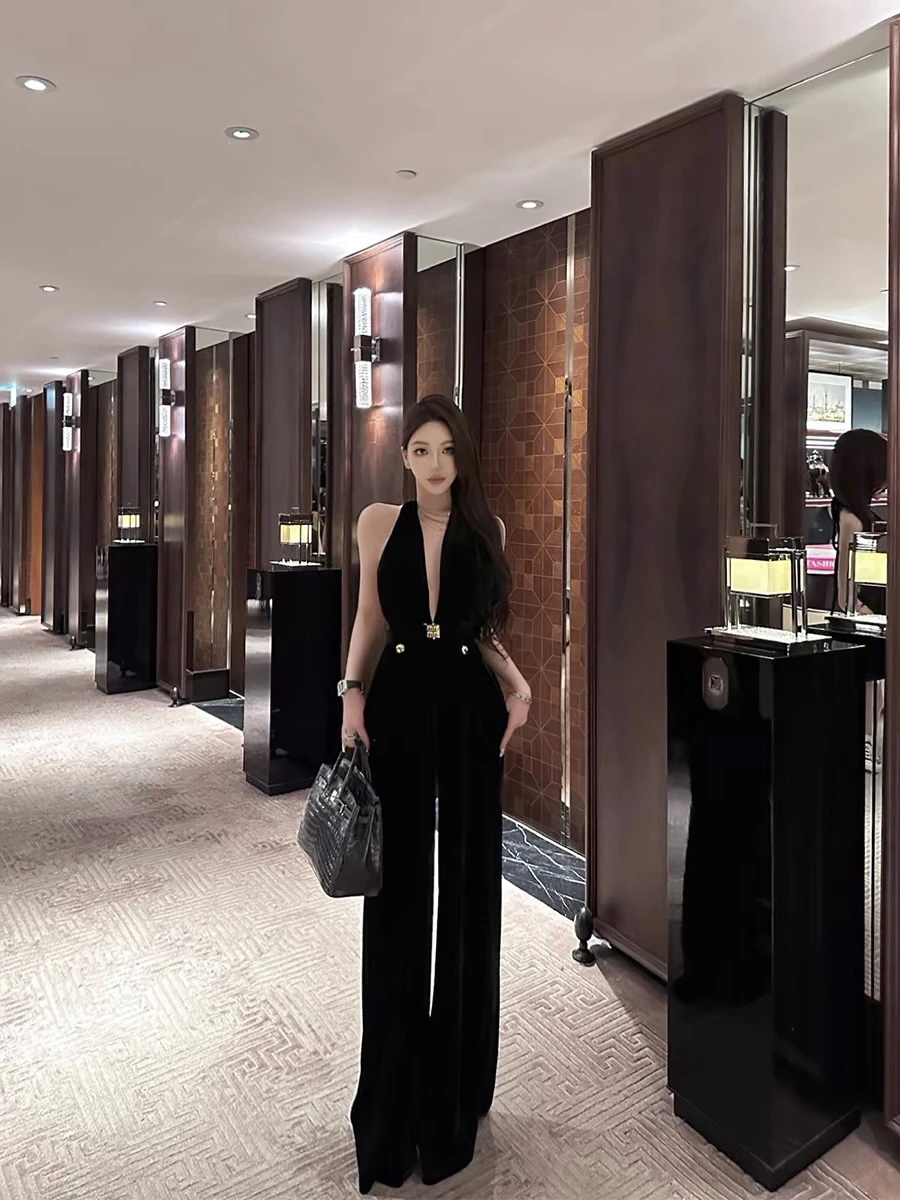 Sexy Deep V Ne Velvet Jumpsuit Women's High Waist Long Pants Hanging Ne Line Thousand Gold Feeling Lady Sle Slimming Waist
Sexy Deep V Ne Velvet Jumpsuit Women's High Waist Long Pants Hanging Ne Line Thousand Gold Feeling Lady Sle Slimming Waist
