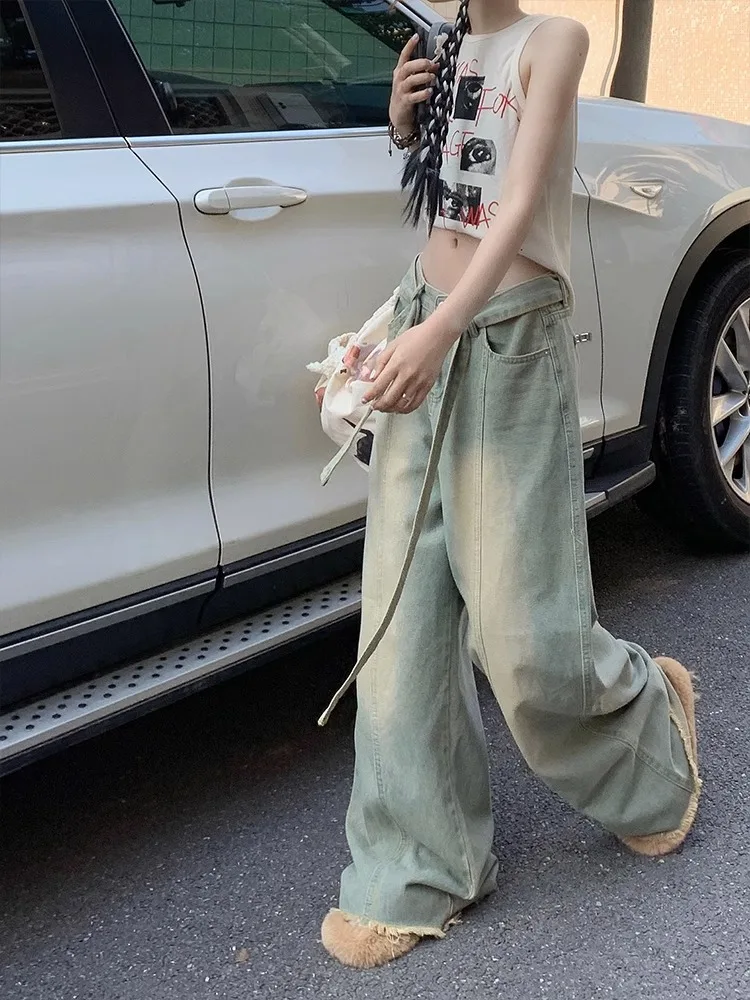 Raw Edge Fashion Women Punk Style High Waist Jeans Button Wash Iight Green Trousers Streetwear Wide Leg Loose Denim Pants
Raw Edge Fashion Women Punk Style High Waist Jeans Button Wash Iight Green Trousers Streetwear Wide Leg Loose Denim Pants