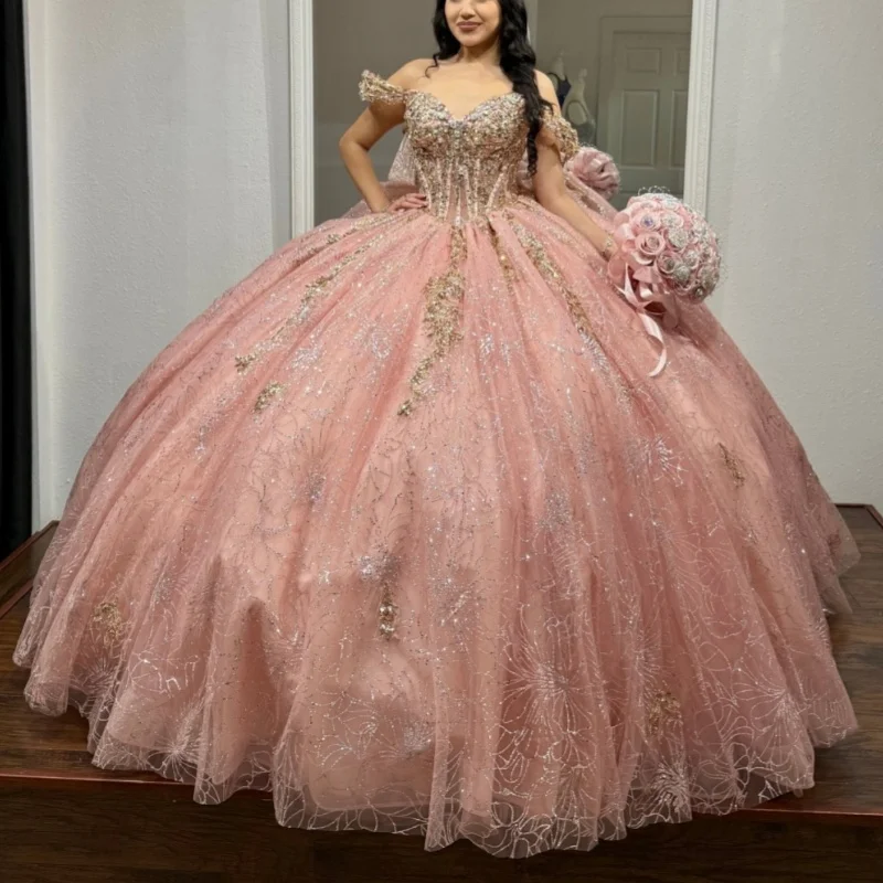 Pink Shiny Off Shoulder Quinceanera Dresses Sequin Applique Lace Beading Crystal Tull Corset Party Birthday Sweet 16 Dress Vesti
Pink Shiny Off Shoulder Quinceanera Dresses Sequin Applique Lace Beading Crystal Tull Corset Party Birthday Sweet 16 Dress Vesti