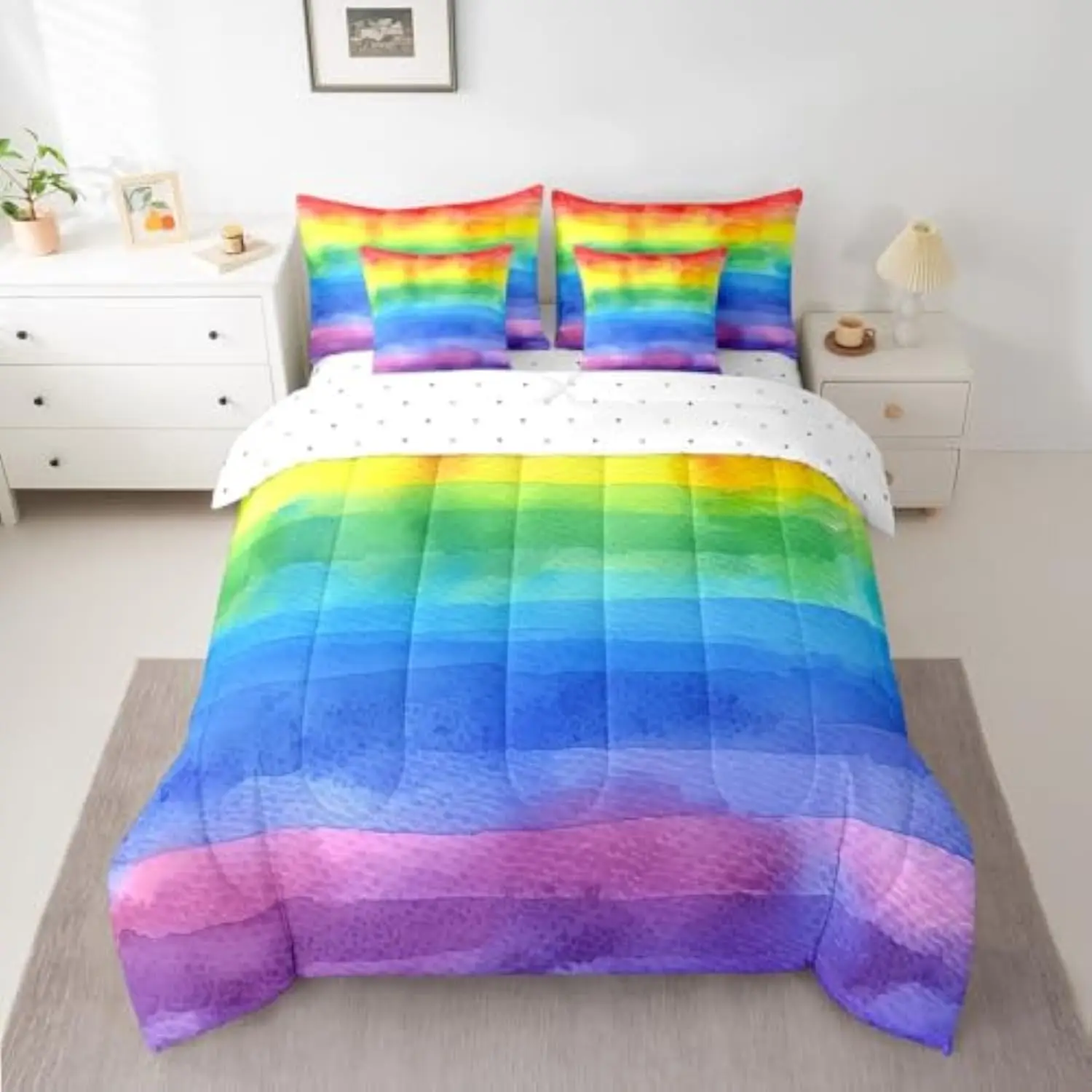 Rainbow Bed in a Bag Queen Comforter Set 7 Piece,Watercolor Stripes Bedding Sets Gradient Tie Dye Striped Sheet Set with Comfo
Rainbow Bed in a Bag Queen Comforter Set 7 Piece,Watercolor Stripes Bedding Sets Gradient Tie Dye Striped Sheet Set with Comfo
