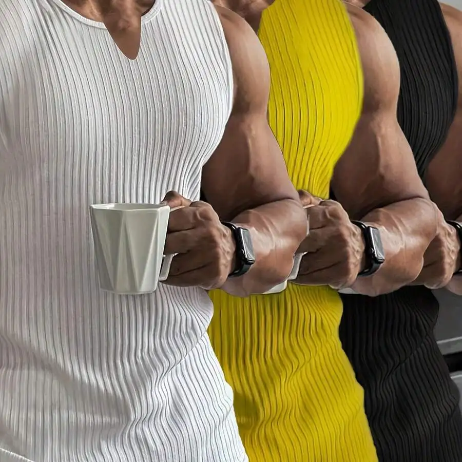 Mens V-Neck Sleeveless Tank Top High Stretch Fitness Sports Casual Wear 3pcs Set
Mens V-Neck Sleeveless Tank Top High Stretch Fitness Sports Casual Wear 3pcs Set
