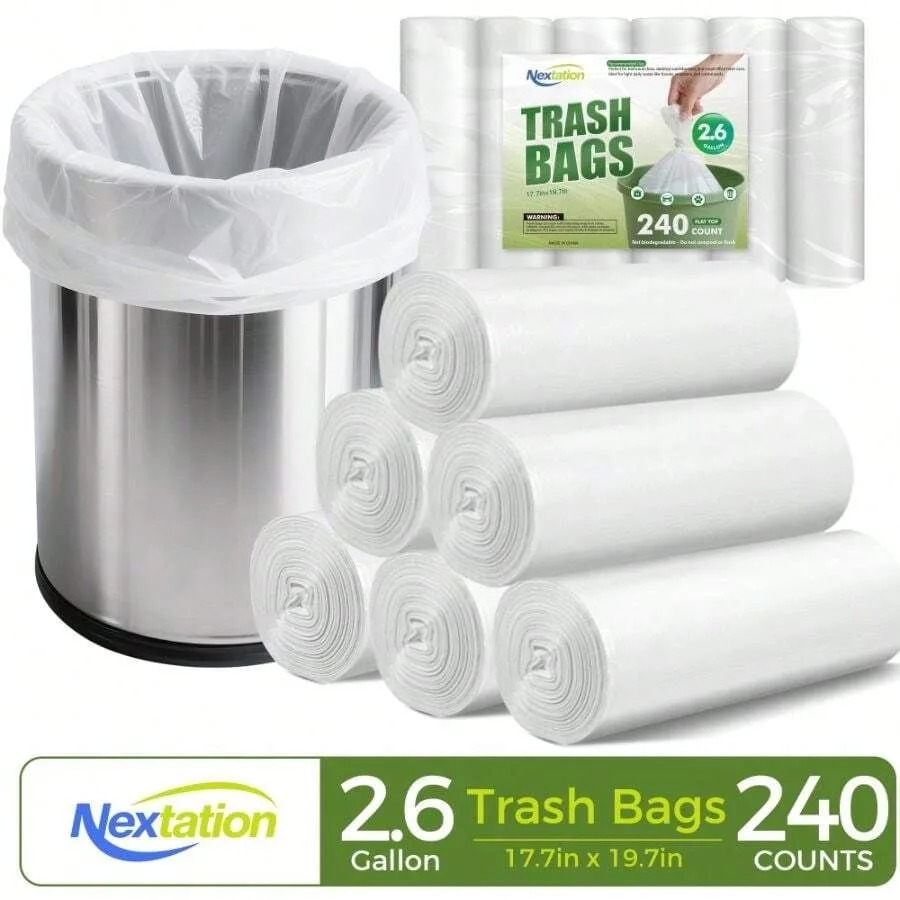 Small Trash Bags, 2.6 Gallon, 240 Count, Flat Top, Leak-Proof Durable, Bathroom, Bedroom, Office Use
Small Trash Bags, 2.6 Gallon, 240 Count, Flat Top, Leak-Proof Durable, Bathroom, Bedroom, Office Use