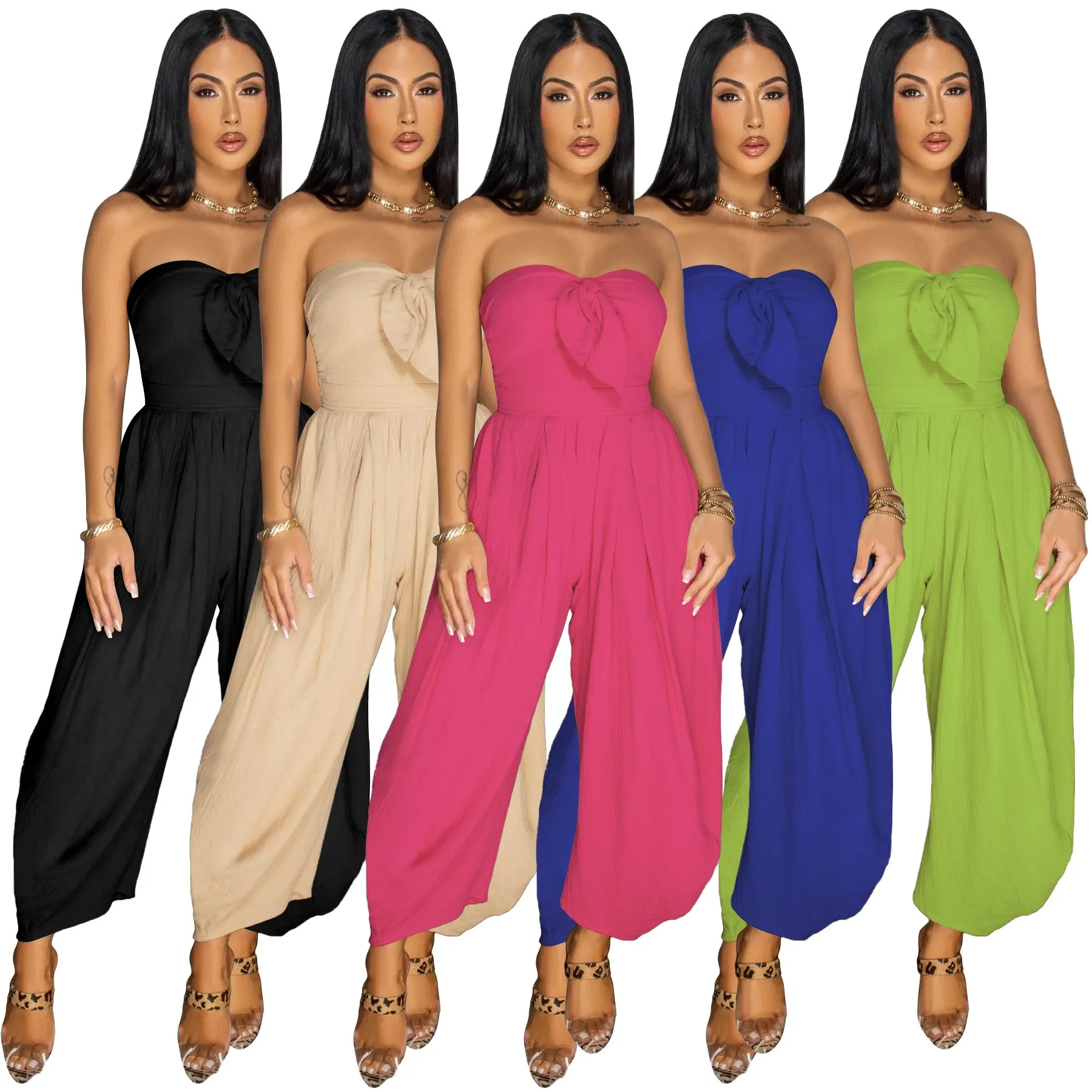 Summer Women's Clothing Sexy Halter Neck Solid Color Long Sleeveless Jumpsuit For Woman High Waist Thin Polyester Rompers
Summer Women's Clothing Sexy Halter Neck Solid Color Long Sleeveless Jumpsuit For Woman High Waist Thin Polyester Rompers