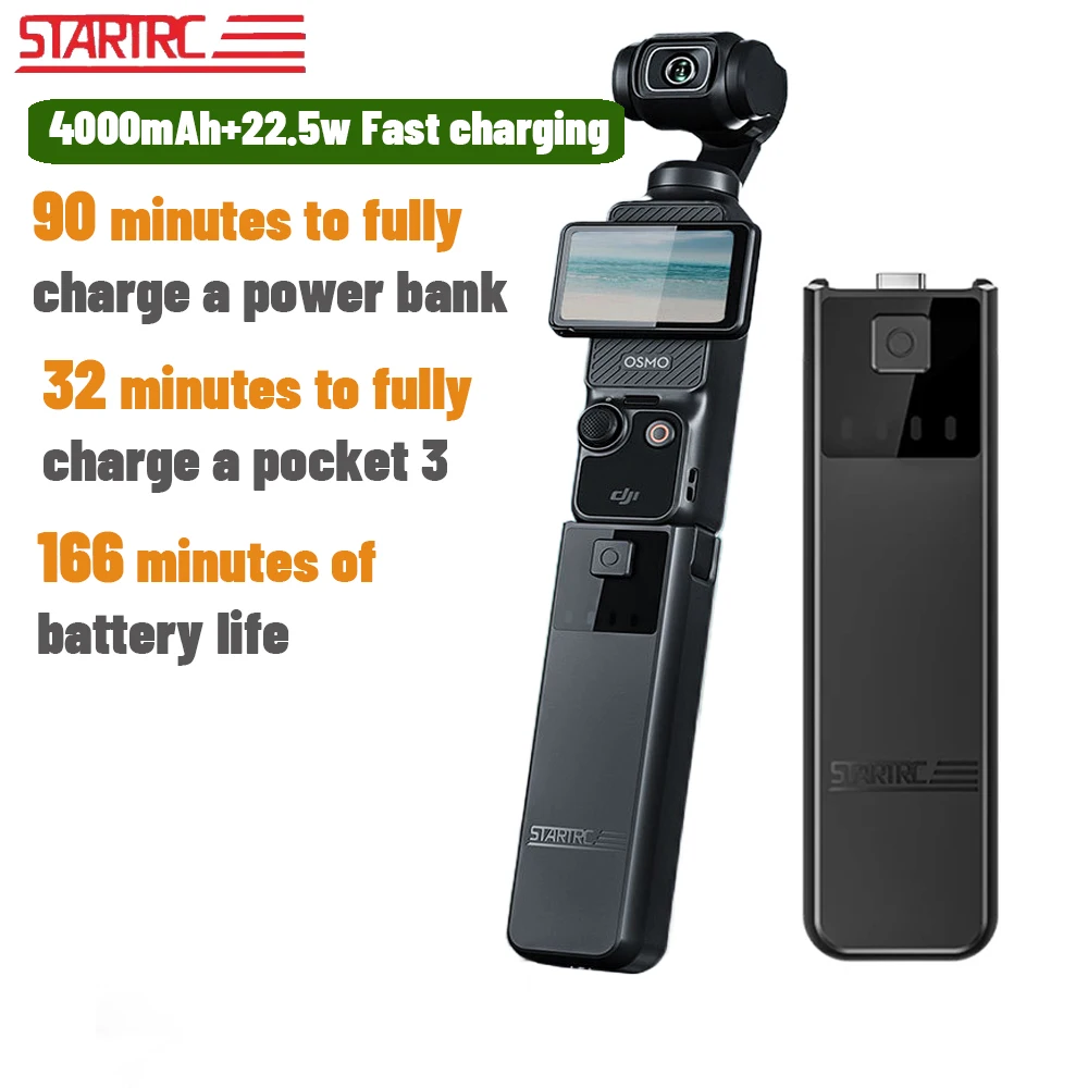 STARTRC 4000mAh Battery Handle for DJI Osmo Pocket 3 Power Bank, Fast Charging Handle, Vlog Battery Pack Portable Extended Grip
STARTRC 4000mAh Battery Handle for DJI Osmo Pocket 3 Power Bank, Fast Charging Handle, Vlog Battery Pack Portable Extended Grip