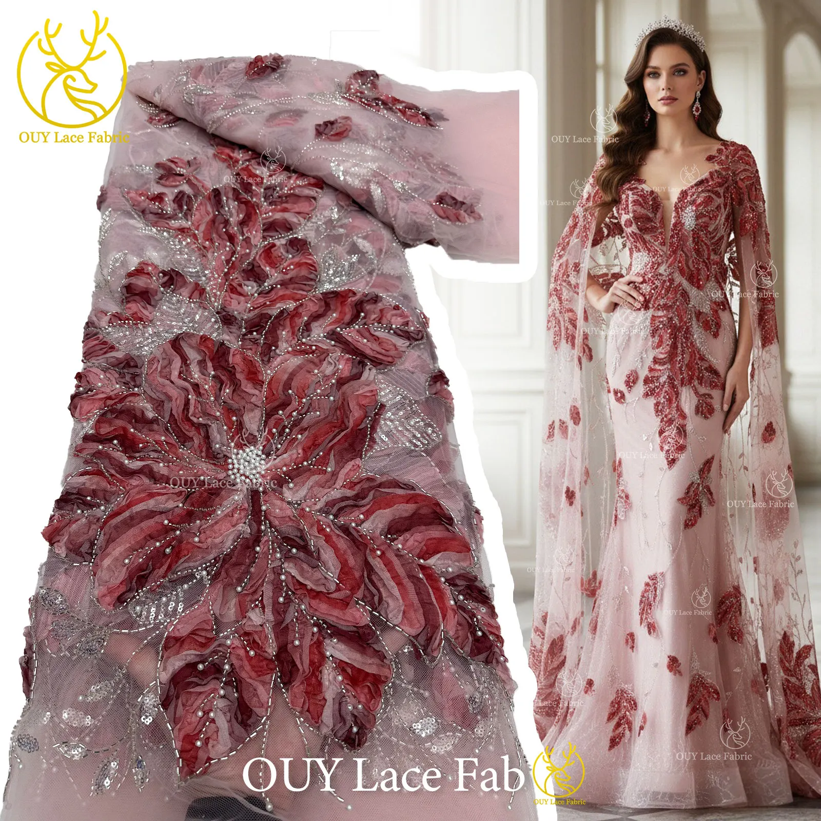 Fashion 3D African Beaded Tulle Embroidery Lace Fabric 2026 High Quality French Sequins Lace For Nigerian Wedding Dress Sewing
Fashion 3D African Beaded Tulle Embroidery Lace Fabric 2026 High Quality French Sequins Lace For Nigerian Wedding Dress Sewing