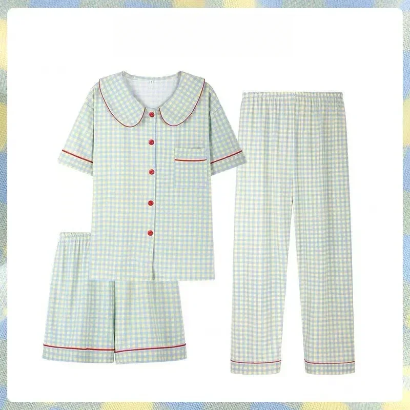 Three-Piece Set Ladies Pajamas Set Short-Sleeved Plaid Senior Sense Cardigan Home Wear Simple Christmas Girl Sleepwear Winter
Three-Piece Set Ladies Pajamas Set Short-Sleeved Plaid Senior Sense Cardigan Home Wear Simple Christmas Girl Sleepwear Winter