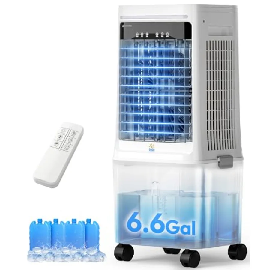 Portable evaporative air cooler for large room and office use, plastic body, white, 3-in-1 function with 2000 CFM airflow, dual
Portable evaporative air cooler for large room and office use, plastic body, white, 3-in-1 function with 2000 CFM airflow, dual