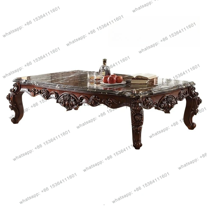 European all-solid wood coffee table log carved marble square corner American side table living room coffee table
European all-solid wood coffee table log carved marble square corner American side table living room coffee table