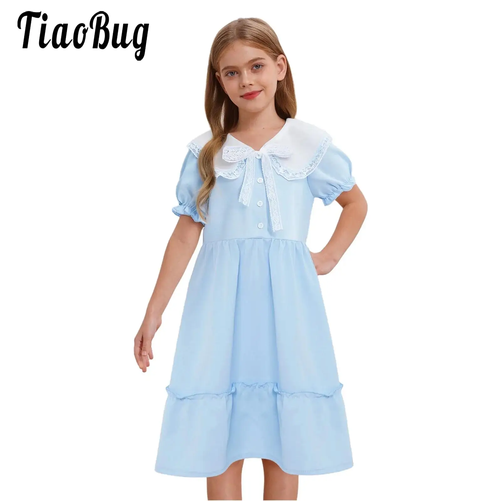 Kids Girls Sweet Lace Trim Collar Bowknot Dress Puff Sleeves Ruffled Belted Dress for Birthday Party Holiday Vacation Picnic
Kids Girls Sweet Lace Trim Collar Bowknot Dress Puff Sleeves Ruffled Belted Dress for Birthday Party Holiday Vacation Picnic