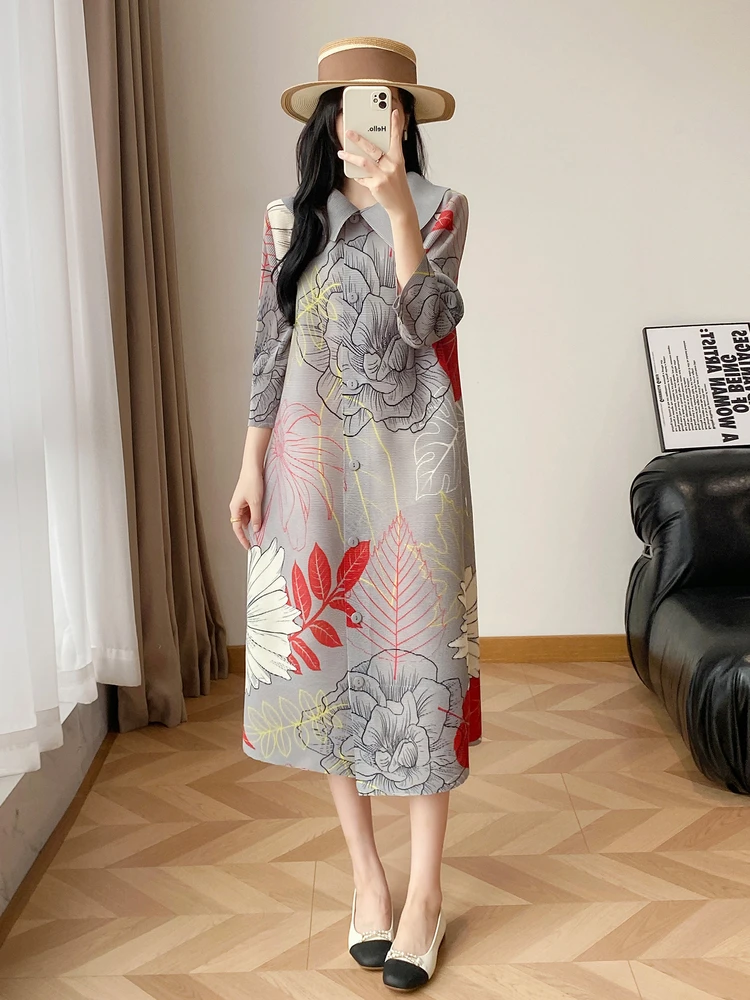 Elegant Pleated Midi Dress Women's Spring Autumn New Loose Slimming Three Houses Style Casual H-Shape Polyester Fiber Dress
Elegant Pleated Midi Dress Women's Spring Autumn New Loose Slimming Three Houses Style Casual H-Shape Polyester Fiber Dress