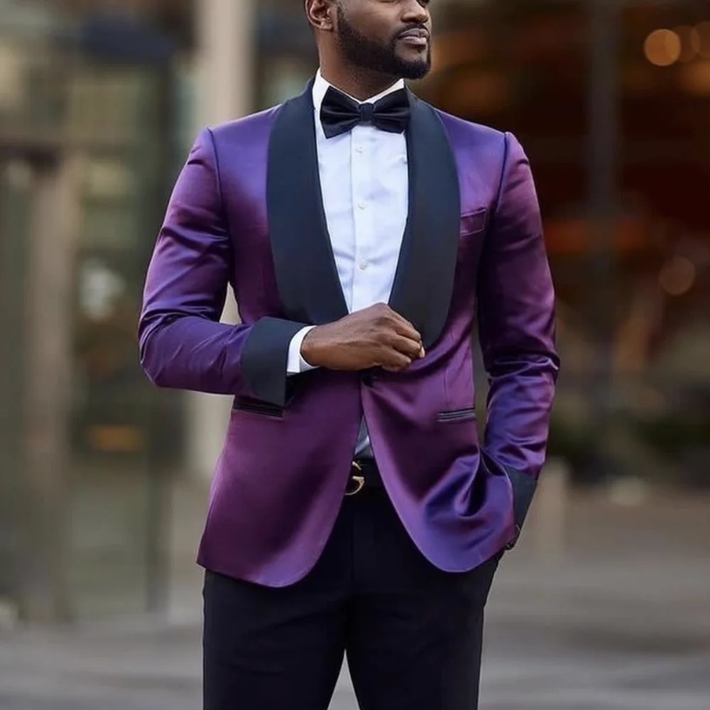 Groom's Tuxedo Purple Satin Suit Jacket with Black Pants Formal Wedding Suit Clothing 2 Piece Slim Fit Prom Men's Sets Big Size
Groom's Tuxedo Purple Satin Suit Jacket with Black Pants Formal Wedding Suit Clothing 2 Piece Slim Fit Prom Men's Sets Big Size