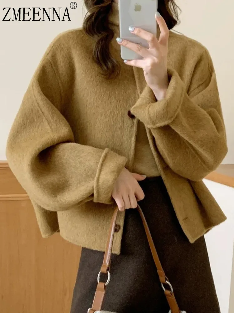 ZMEENNA Women's Wool Blend Cropped Jacket Loose Fit Long Sleeve Button Front Casual Chic Fall Winter Outerwear Warm ZM3421
ZMEENNA Women's Wool Blend Cropped Jacket Loose Fit Long Sleeve Button Front Casual Chic Fall Winter Outerwear Warm ZM3421