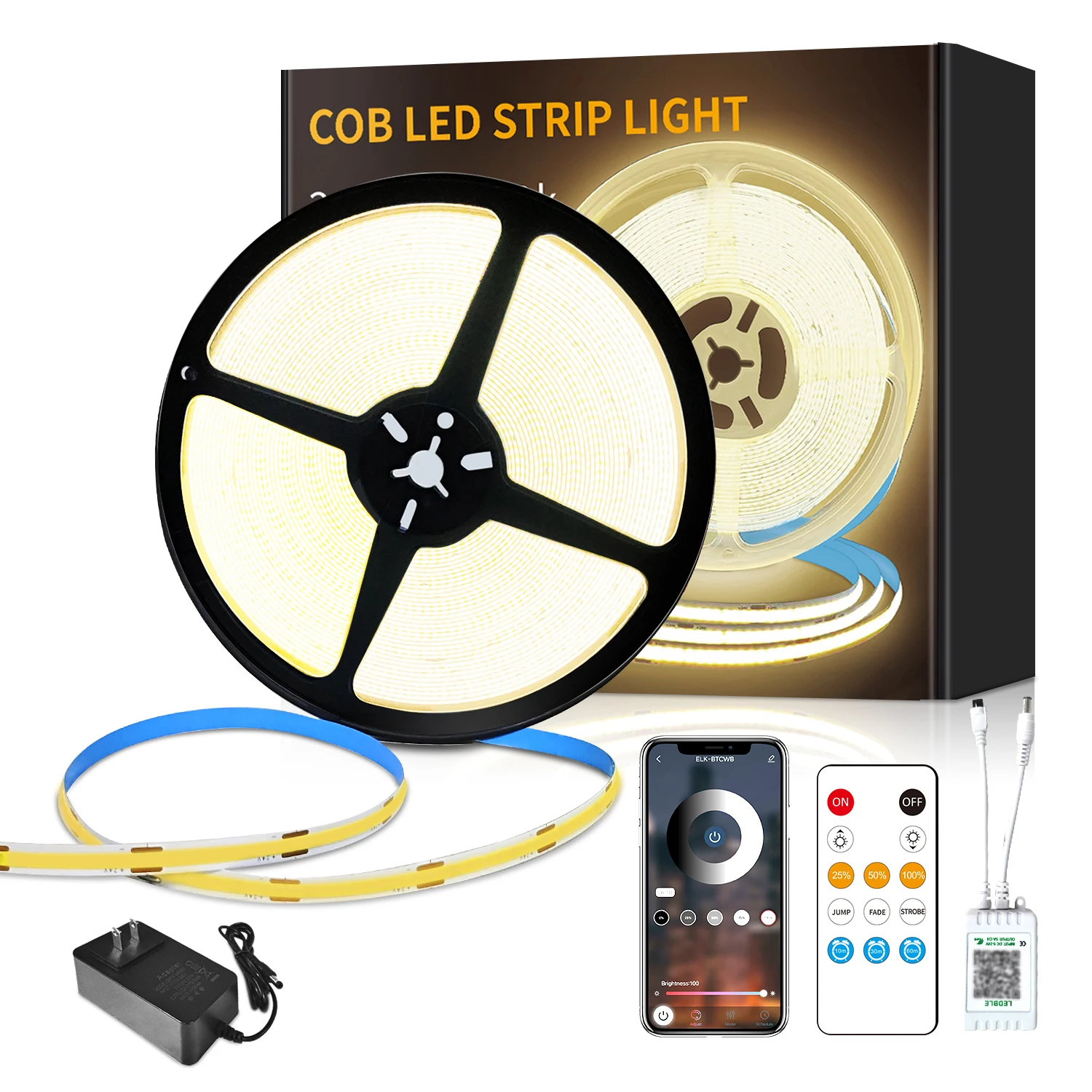COB LED Strip Lights 50ft,3000K DC 24V Dimmable White Flexible LED Rope Lights for Bedroom,with Remote and app Control LED Light
COB LED Strip Lights 50ft,3000K DC 24V Dimmable White Flexible LED Rope Lights for Bedroom,with Remote and app Control LED Light