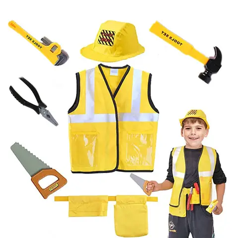 3-7Y bouwvakker kostuum voor peuters bouwbaan carrière verkleedkostuums 5-delige gereedschapsset beste cadeau voor kinderen op Halloween