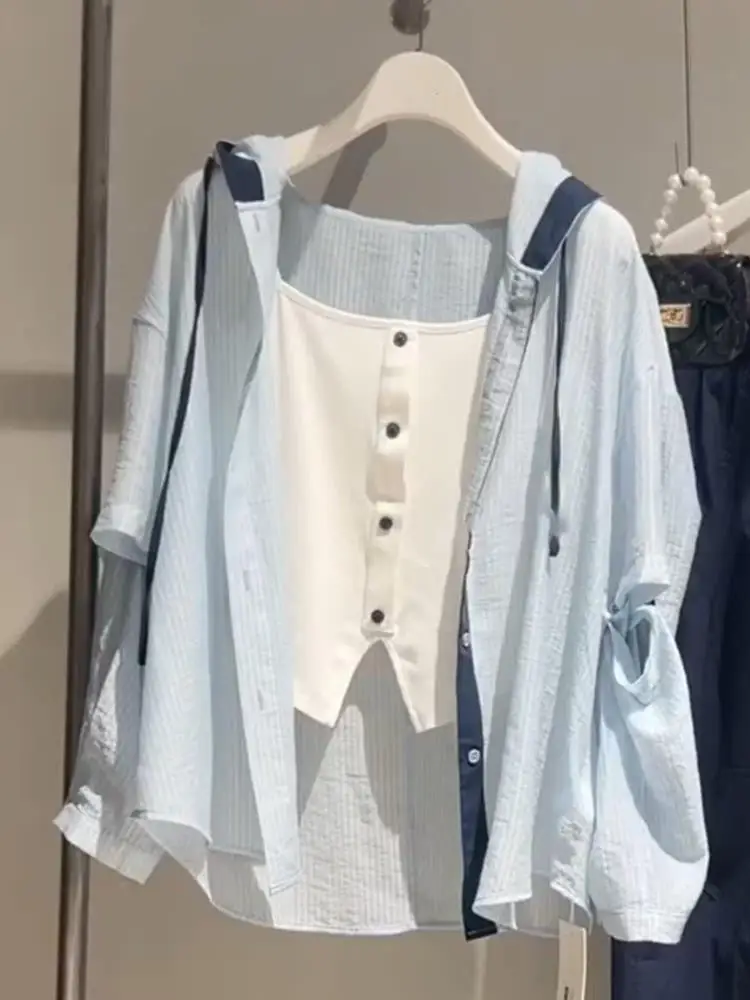 Loose Fit Long Sleeve Blue Hooded Shirt Women's Spring 2026 New Style Korean Style Slimming Thin Outerwear Cardigan Coat
Loose Fit Long Sleeve Blue Hooded Shirt Women's Spring 2026 New Style Korean Style Slimming Thin Outerwear Cardigan Coat