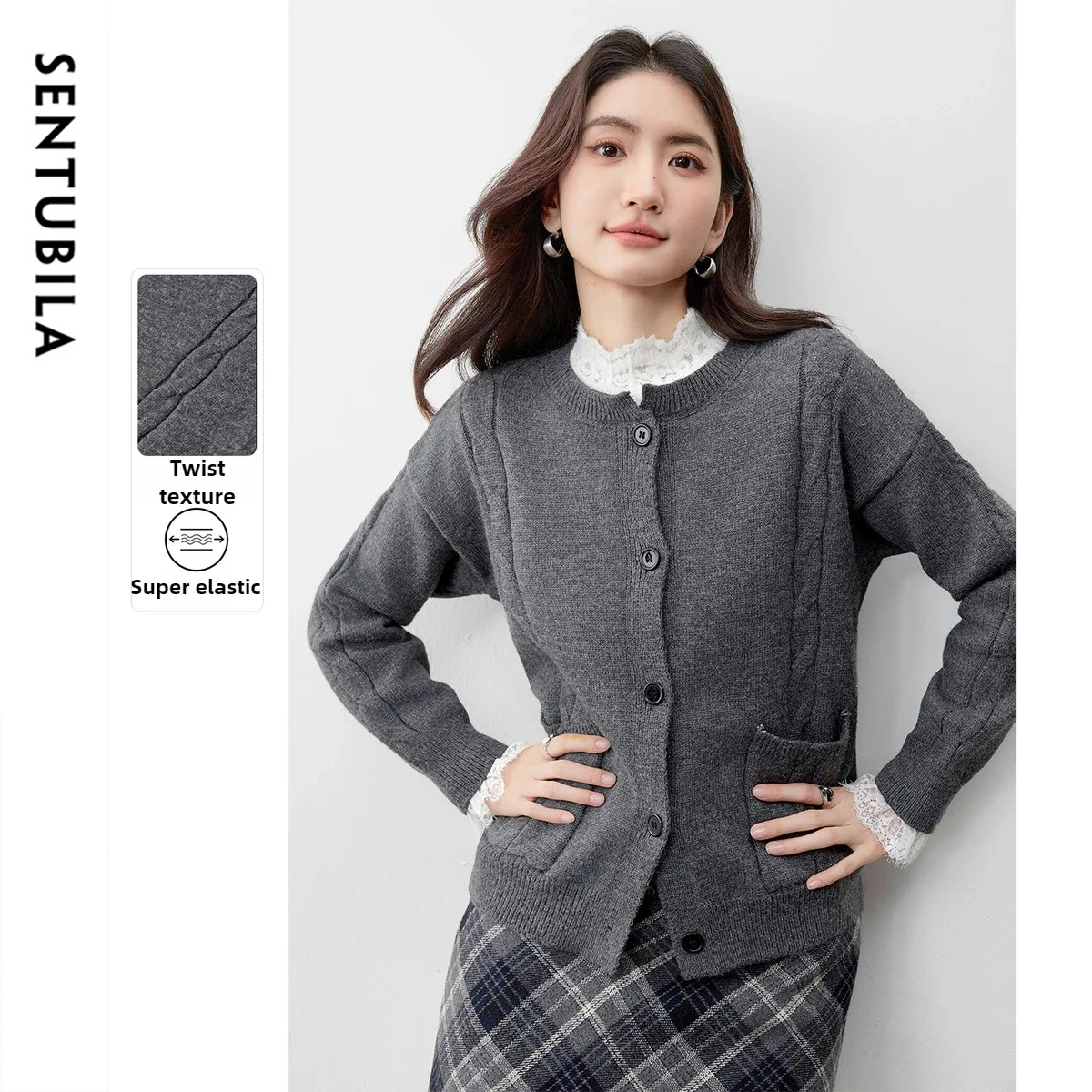 SENTUBILA повседневные вязаные кардиганы для женщин, однотонные свитера с длинными рукавами, теплая мягкая женская одежда с заниженными плечами W53HE3405 
SENTUBILA повседневные вязаные кардиганы для женщин, однотонные свитера с длинными рукавами, теплая мягкая женская одежда с заниженными плечами W53HE3405