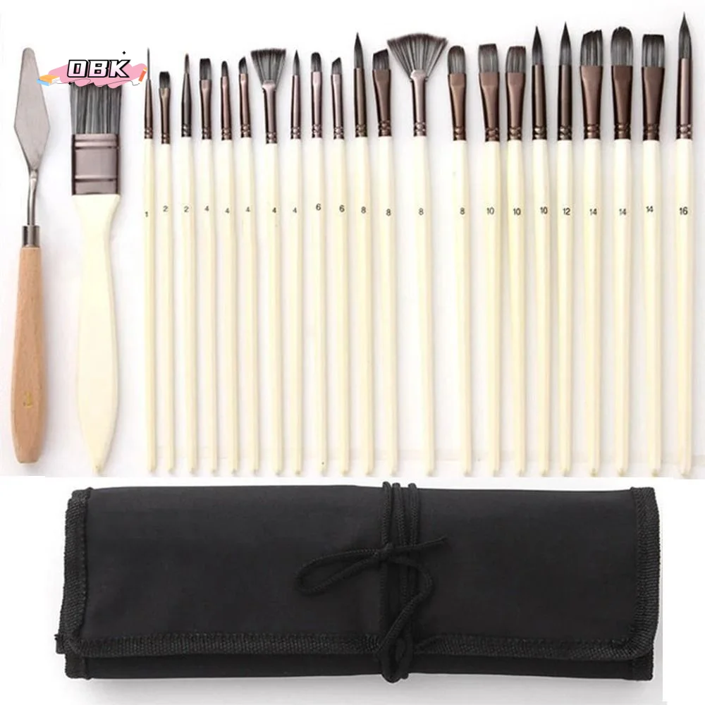 24pcs/set Wooden Handles Acrylic Paint Brushes Set Nylon Hair Colorful Oil Painting Brush with Cloth Roll Case Durable
24pcs/set Wooden Handles Acrylic Paint Brushes Set Nylon Hair Colorful Oil Painting Brush with Cloth Roll Case Durable
