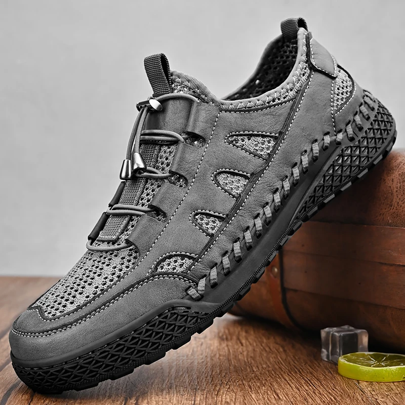 Мужские модные спортивные кроссовки из сетки с дышащим верхом из тканого материала и кожаными вставками, с толстой амортизирующей подошвой и защитным носком от ударов для активного отдыха
Мужские модные спортивные кроссовки из сетки с дышащим верхом из тканого материала и кожаными вставками, с толстой амортизирующей подошвой и защитным носком от ударов для активного отдыха