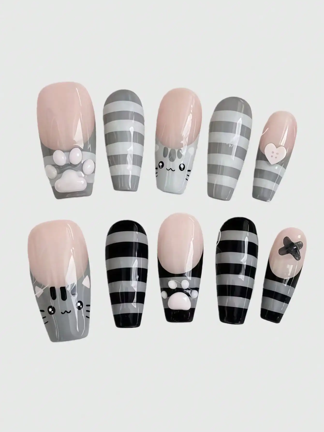 ROMWE Anime 10pcs Y2K Retro Star, Polka Dot, Striped, Pop Art, Grunge, Music Note Decorative False Nails, Handmade, Suitable For College, Music Festivals, Dates, Etc.
ROMWE Anime 10pcs Y2K Retro Star, Polka Dot, Striped, Pop Art, Grunge, Music Note Decorative False Nails, Handmade, Suitable For College, Music Festivals, Dates, Etc.