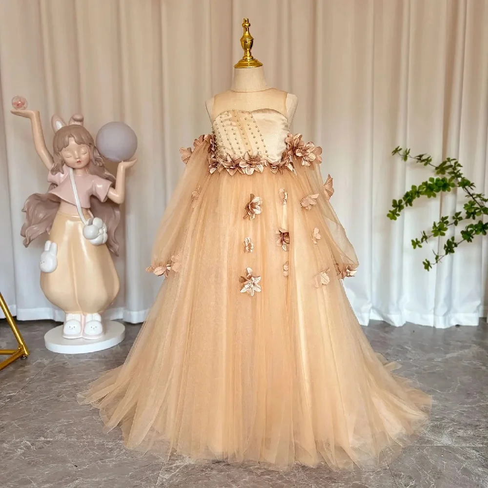 Champagne Flower Girl Dress Off The Shoulder 3D Flowers Beading A-Line Tulle Lace Up Dress For Kids Wedding First Communion Gown
Champagne Flower Girl Dress Off The Shoulder 3D Flowers Beading A-Line Tulle Lace Up Dress For Kids Wedding First Communion Gown