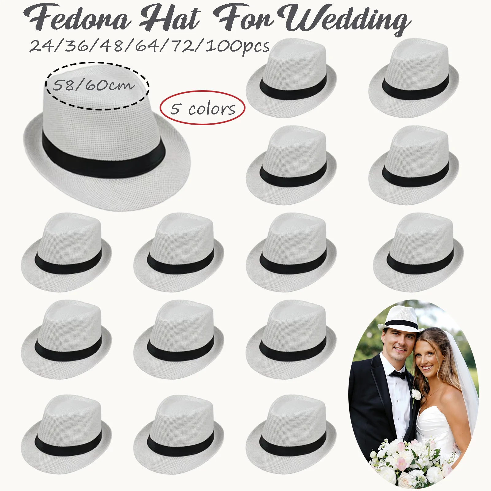 24-100Pcs Straw Fedora Hats Short Brim Panama Trilby Hat for men Women 58/60cm Gift for Guest Wedding Summer Beach Party 1920s
24-100Pcs Straw Fedora Hats Short Brim Panama Trilby Hat for men Women 58/60cm Gift for Guest Wedding Summer Beach Party 1920s