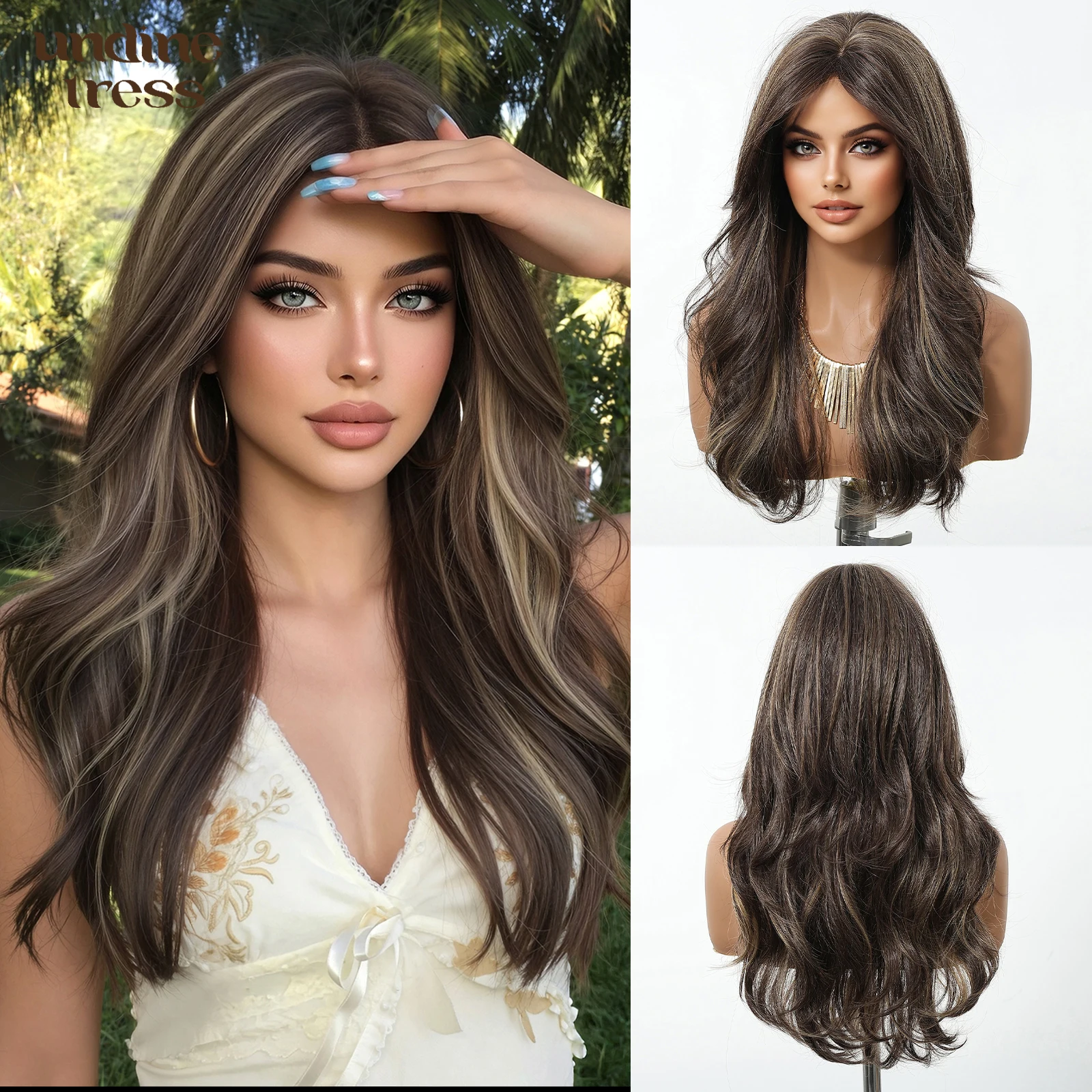 Brown Blonde Highlight Long Layered Wavy Synthetic Wigs 22 Inch Middle Part Heat Resistant Natural Looking Wig for Daily Wear
Brown Blonde Highlight Long Layered Wavy Synthetic Wigs 22 Inch Middle Part Heat Resistant Natural Looking Wig for Daily Wear