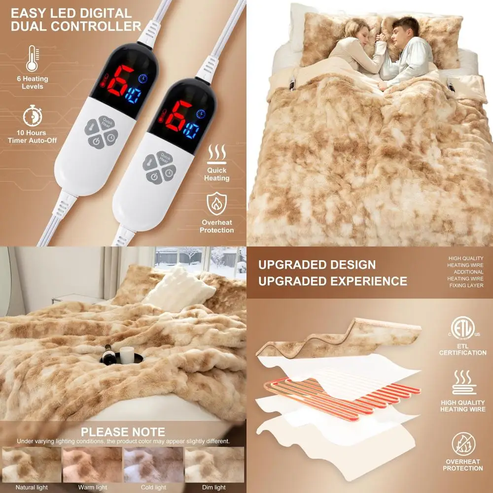 Queen Size 84x90 Bubble Faux Fur Electric Blanket - 6 Heat Levels, 10-Hour Timer, Washable, ETL Certified, Tie-Dye Beige
Queen Size 84x90 Bubble Faux Fur Electric Blanket - 6 Heat Levels, 10-Hour Timer, Washable, ETL Certified, Tie-Dye Beige