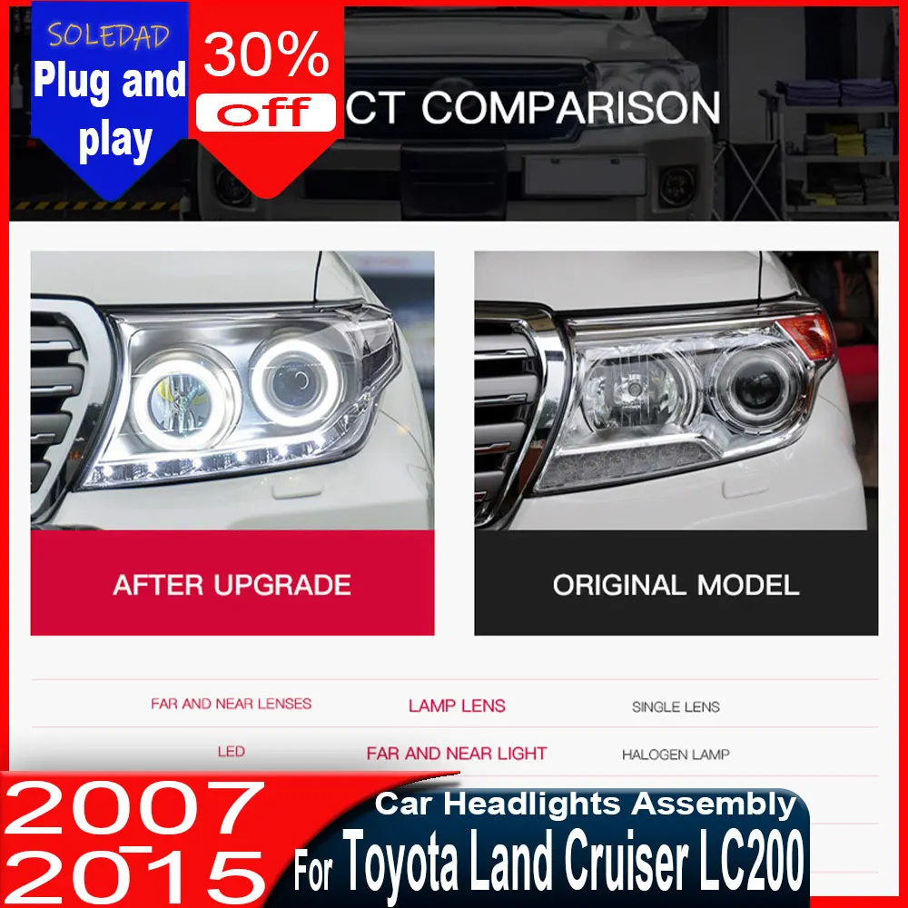 Пара фар для Toyota Land Cruiser LC200 2007-2015: Светодиодные фары DRL в сборе, автомобильные аксессуары
Пара фар для Toyota Land Cruiser LC200 2007-2015: Светодиодные фары DRL в сборе, автомобильные аксессуары