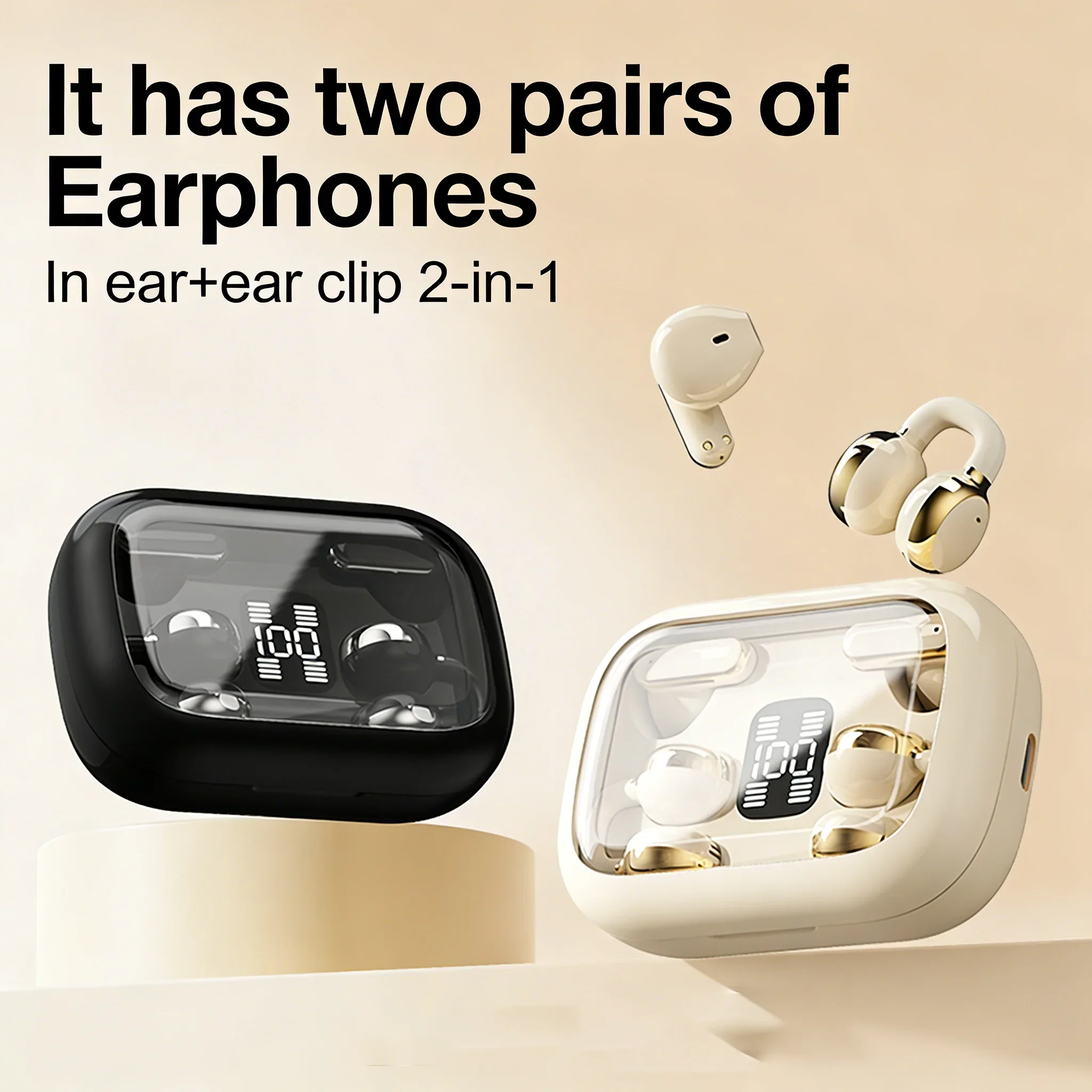 Two Pairs Wireless Earbuds 2 in 1 Ear Clip In-ear Bluetooth 5.4 ENC Noise Canceling LED Digital Display HIFI Stereo For Couple
Two Pairs Wireless Earbuds 2 in 1 Ear Clip In-ear Bluetooth 5.4 ENC Noise Canceling LED Digital Display HIFI Stereo For Couple