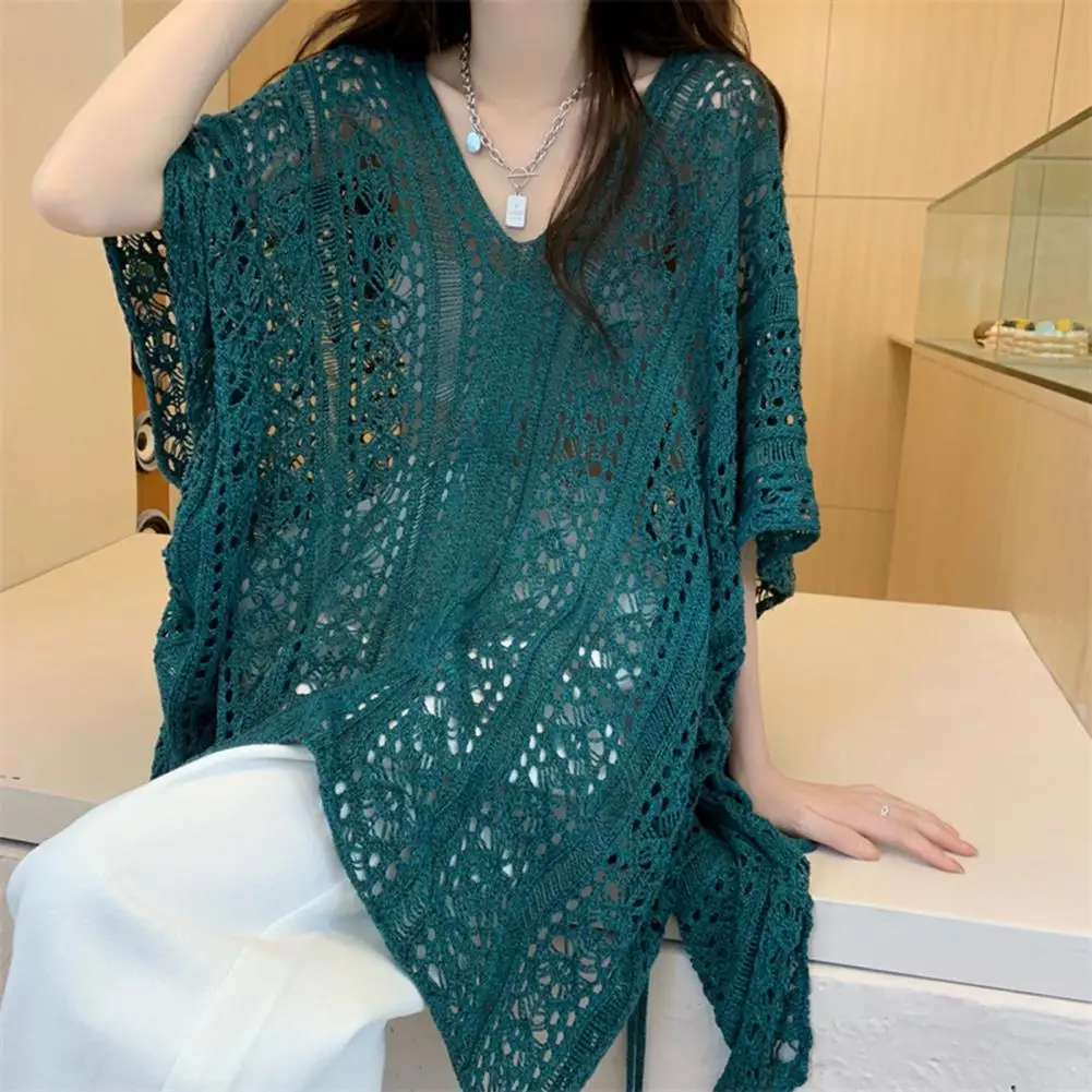 Short Sleeve Tops Summer Beach Cover Up Dress V-neck Hollow Out Short Sleeve Loose Fit Breathable Top for Bikini Women's
Short Sleeve Tops Summer Beach Cover Up Dress V-neck Hollow Out Short Sleeve Loose Fit Breathable Top for Bikini Women's