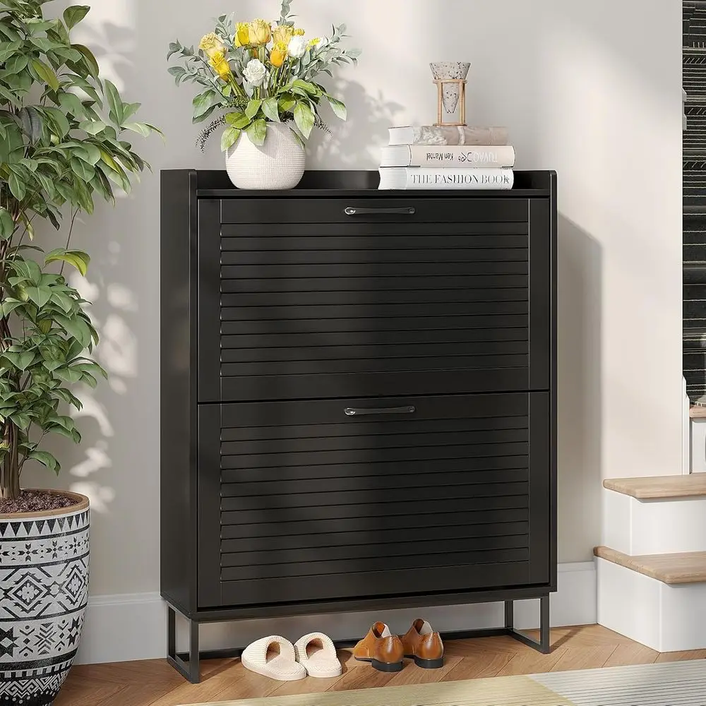 Freestanding Shoe Storage Cabinet with Metal Legs, Louvered Door Organizer, Black
Freestanding Shoe Storage Cabinet with Metal Legs, Louvered Door Organizer, Black