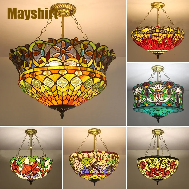 Tiffany Retro Pendant Lights Vintage Stained Glass Lamp Indoor Lighting Living Room Kitchen Hanging Lamps Suspension Luminaire
Tiffany Retro Pendant Lights Vintage Stained Glass Lamp Indoor Lighting Living Room Kitchen Hanging Lamps Suspension Luminaire