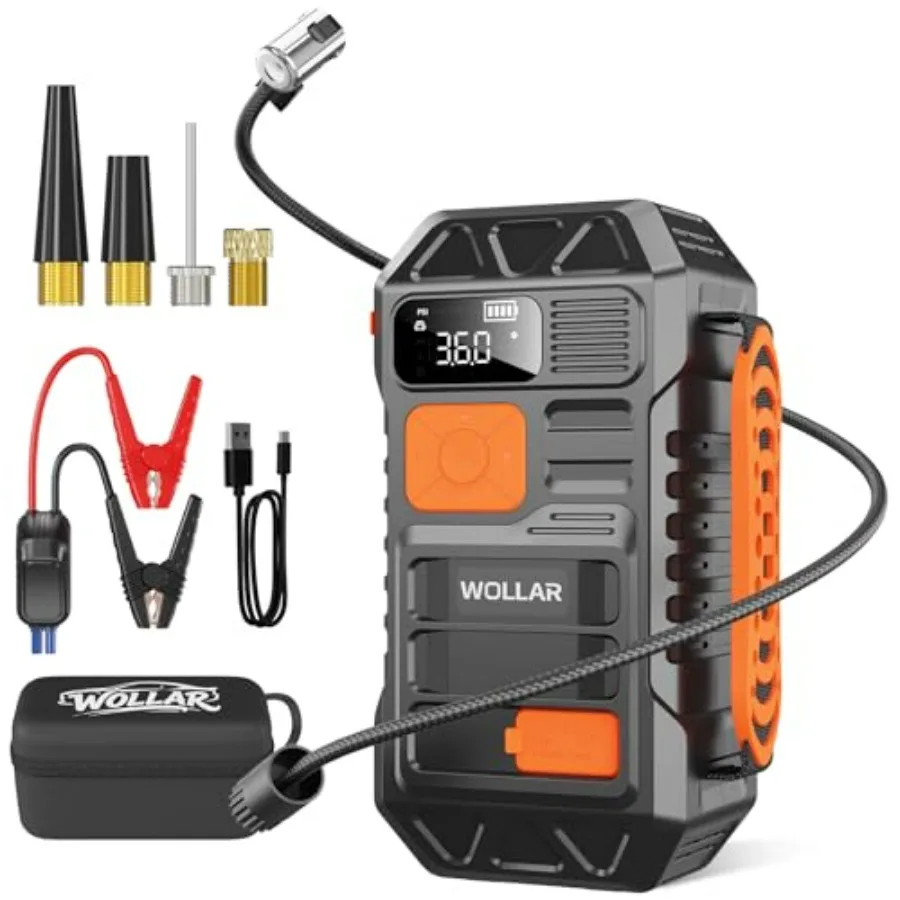 4000A Jump Starter with 160PSI Air Compressor for 12V Car Battery 88.8Wh Portable Tire Inflator 24000mAh Powerbank Dual Flashli
4000A Jump Starter with 160PSI Air Compressor for 12V Car Battery 88.8Wh Portable Tire Inflator 24000mAh Powerbank Dual Flashli