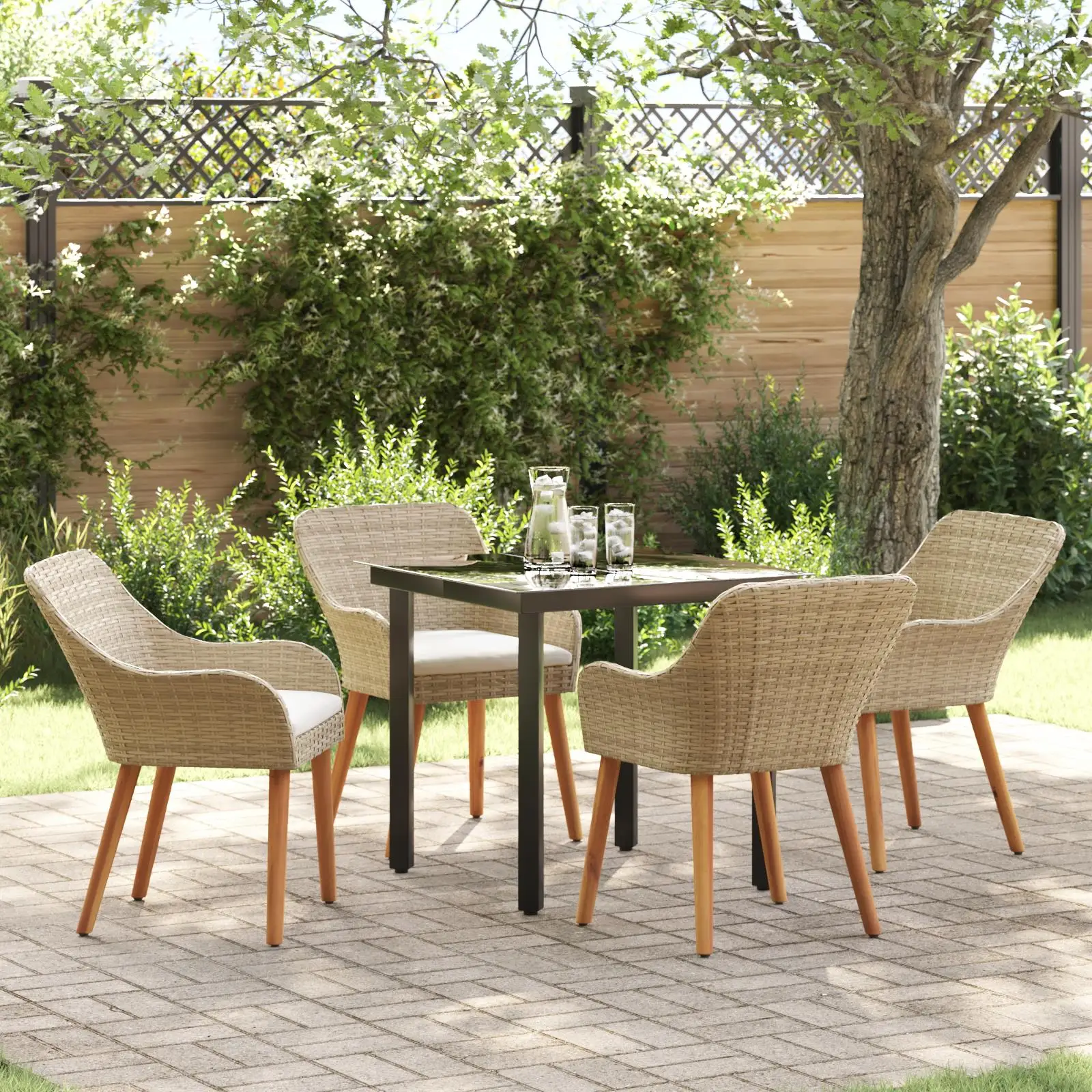 Beige Poly Rattan 5 Piece Patio Garden Dining Set Outdoor Furniture Table and Chairs
Beige Poly Rattan 5 Piece Patio Garden Dining Set Outdoor Furniture Table and Chairs
