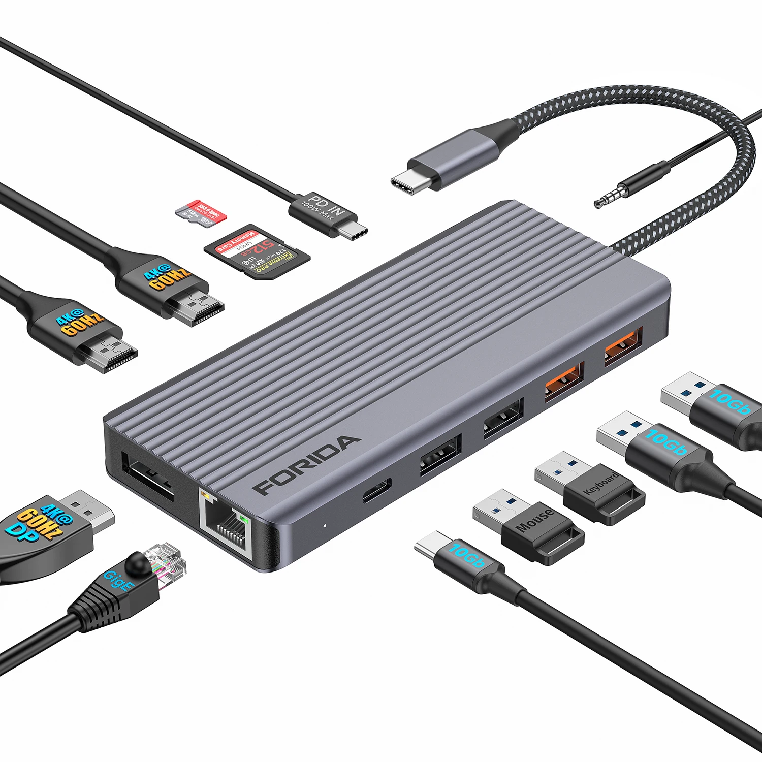 FORIDA 13 in 1 USB C Hub to 4K60Hz HDMI-Compatible DP USB 3.2 Hub Ethernet PD 100W Adapter Docking Station for MacBook Air Pro
FORIDA 13 in 1 USB C Hub to 4K60Hz HDMI-Compatible DP USB 3.2 Hub Ethernet PD 100W Adapter Docking Station for MacBook Air Pro