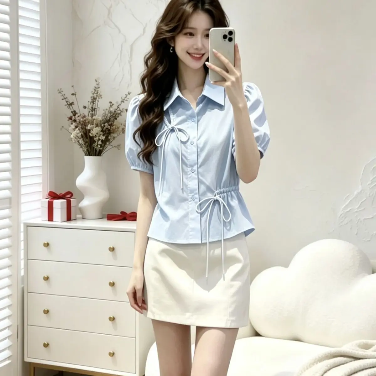 Women's Bubble Sleeve Shirt Summer New Design Knot Drawstring Short Versatile Top Collar Non-Stretch Fabric Easy Care
Women's Bubble Sleeve Shirt Summer New Design Knot Drawstring Short Versatile Top Collar Non-Stretch Fabric Easy Care