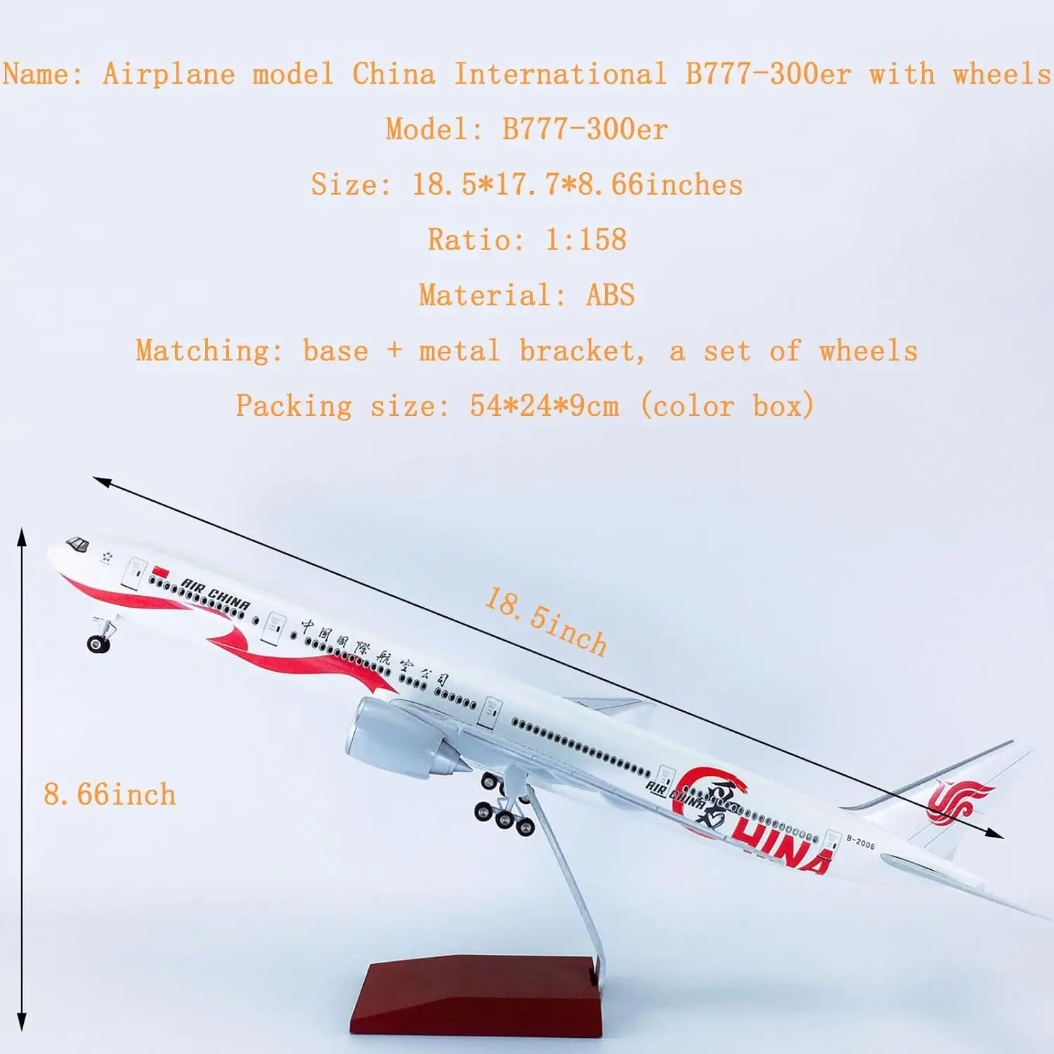 1:157 Scale B777 Aircraft Air China Airlines Model 47cm With Light And Wheel Child toy Diecast Resin Airplane Collection Display
1:157 Scale B777 Aircraft Air China Airlines Model 47cm With Light And Wheel Child toy Diecast Resin Airplane Collection Display