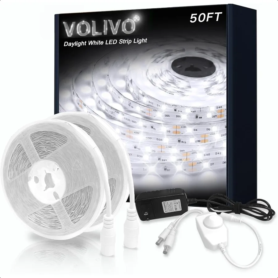 White LED Strip 50ft Dimmable 24V LED Lights Strip 6500K Bright Daylight White Strong Adhesive Flexible Tape Light for Mirror K
White LED Strip 50ft Dimmable 24V LED Lights Strip 6500K Bright Daylight White Strong Adhesive Flexible Tape Light for Mirror K