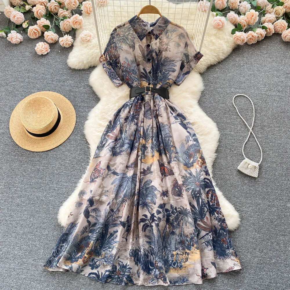 Cotton Linen Printed Women Dress Summer Turn-Down Collar Slim Belt Knee-Length Elegant Female Clothing Top Quality
Cotton Linen Printed Women Dress Summer Turn-Down Collar Slim Belt Knee-Length Elegant Female Clothing Top Quality