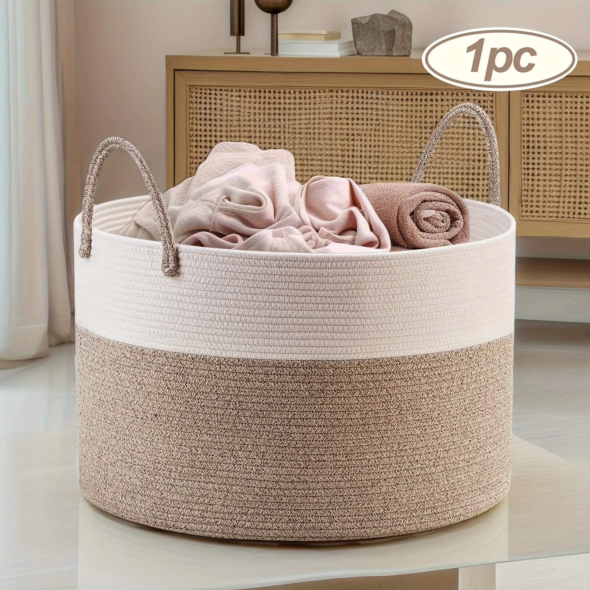 1pc Decorative Rope Basket | Soft Polyester Material for Blanket, Clothes, Shoes & Plants with Handles - Large Capacity Home Organizer in Multiple Colors, Classic Style by ECOBOOM, Laundry Baskets
1pc Decorative Rope Basket | Soft Polyester Material for Blanket, Clothes, Shoes & Plants with Handles - Large Capacity Home Organizer in Multiple Colors, Classic Style by ECOBOOM, Laundry Baskets