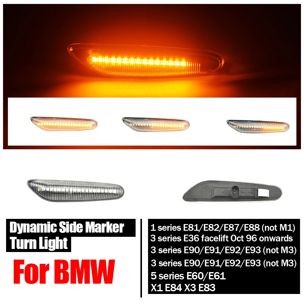 Sequential Flashing LED Turn Signal Side Marker Light Blinker Fit For BMW 3 series E36 facelift Oct 96 onwards
Sequential Flashing LED Turn Signal Side Marker Light Blinker Fit For BMW 3 series E36 facelift Oct 96 onwards