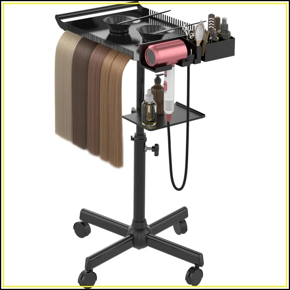 Rolling Salon Tray on Wheels with Holder and Hair Separator Stand, Adjustable Storage Platform for Dye Bowls and Tools
Rolling Salon Tray on Wheels with Holder and Hair Separator Stand, Adjustable Storage Platform for Dye Bowls and Tools