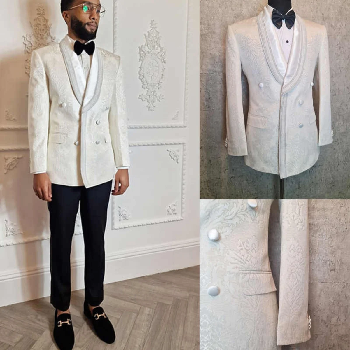 Luxuly Jacquard Wedding Tuxedos 2 Pieces Jacket Pants Double Breasted Shawl Lapel Men Suit Elegant Business Occasions Customized
Luxuly Jacquard Wedding Tuxedos 2 Pieces Jacket Pants Double Breasted Shawl Lapel Men Suit Elegant Business Occasions Customized