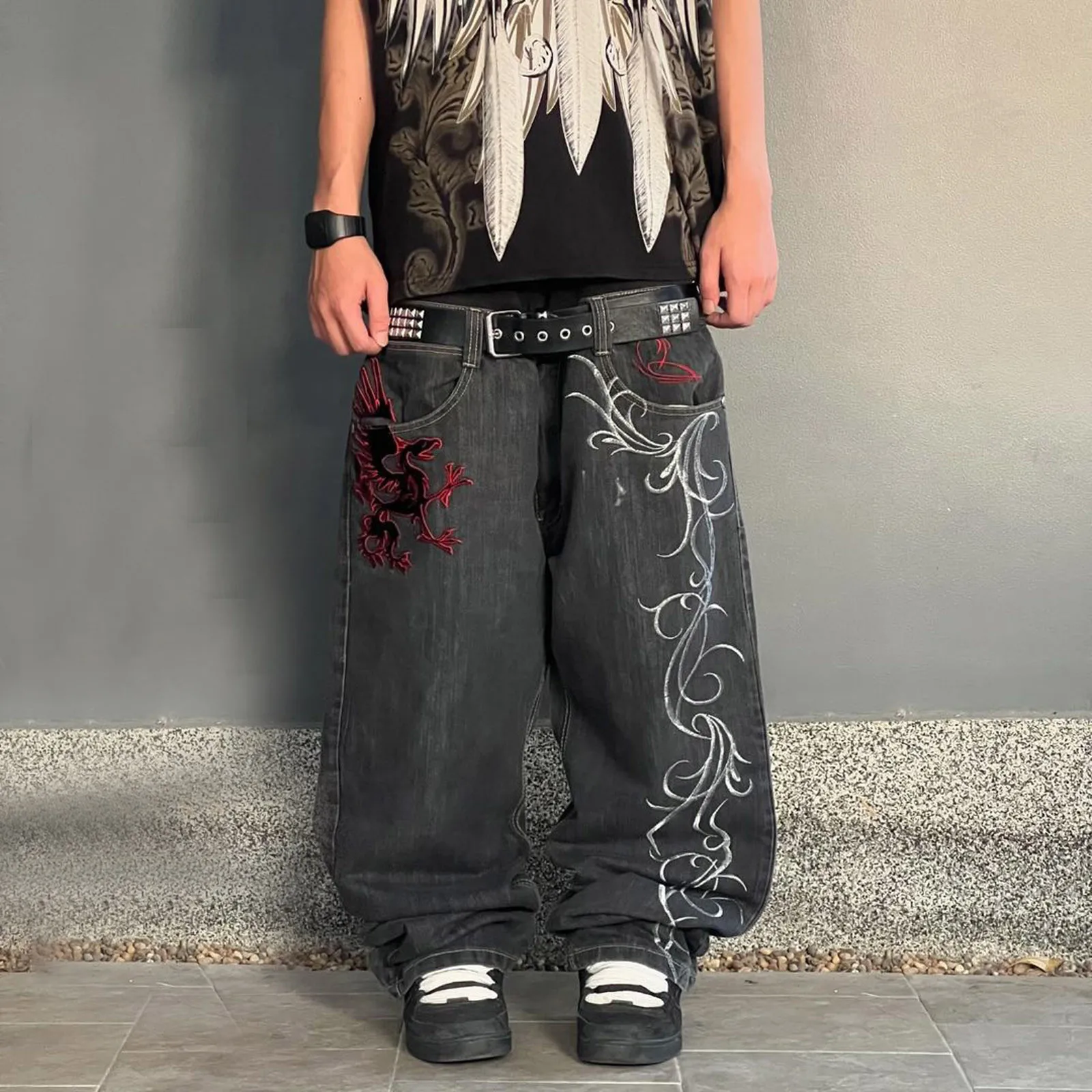 Y2K New Street Harajuku Pattern Jeans Black Baggy Jeans Hip Hop Retro Style Denim Pants Men's and Women's High Waist Wide Pants
Y2K New Street Harajuku Pattern Jeans Black Baggy Jeans Hip Hop Retro Style Denim Pants Men's and Women's High Waist Wide Pants