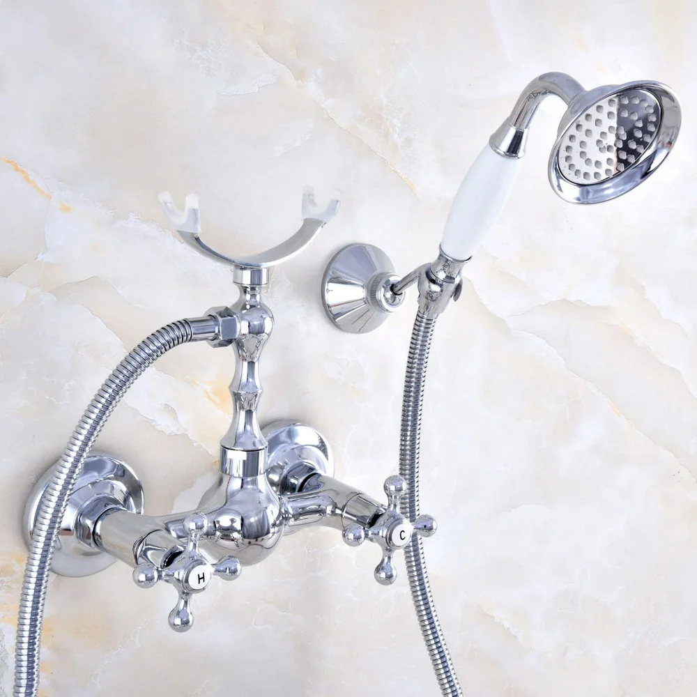 Polished Chrome Brass Wall Mounted Bathroom Shower Faucet Set with 1.5M Hose Handheld Spray Head Mixer Tap Dna732 
Polished Chrome Brass Wall Mounted Bathroom Shower Faucet Set with 1.5M Hose Handheld Spray Head Mixer Tap Dna732